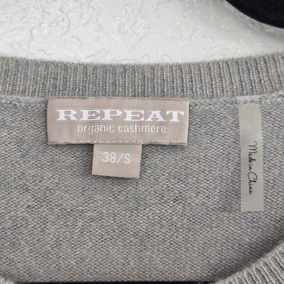 Repeat 100% Organic Cashmere Short Sleeve Sweater Size 38 S Gray Minimalist Chic - Picture 8 of 9